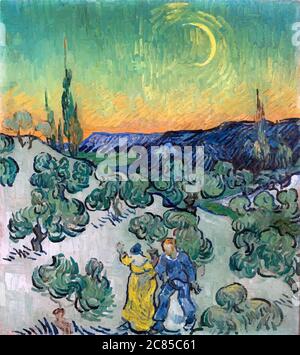 My digital altered The Couple Walking Among Olive Trees at Night by Vincent Van Gogh 1890.  the Museum Of Art in San Paulo, Brazil Stock Photo