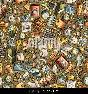 Cartoon Traveling seamless pattern with lots of objects Stock Vector
