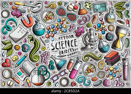 Vector set of Science theme items, objects and symbols Stock Vector