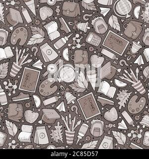 Cartoon hand-drawn Back to School seamless pattern Stock Vector