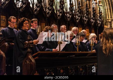 Dublin, Ireland - December 31, 2019: Choir rehearsing in the interior of the Saint Patrick's Cathedral in Dublin, Ireland Stock Photo