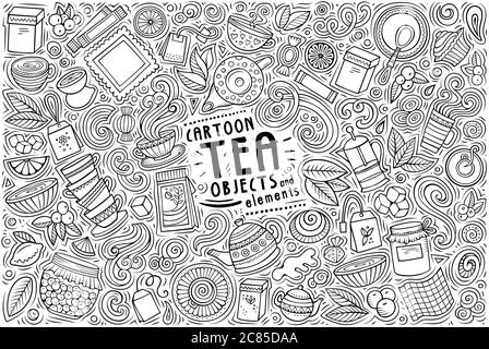 Vector set of Tea theme items, objects and symbols Stock Vector