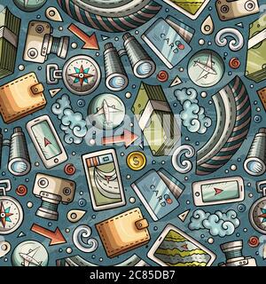 Cartoon Traveling seamless pattern with lots of objects Stock Vector