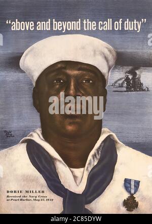 Above and Beyond the call of Duty--Dorie Miller received the Navy Cross at Pearl Harbor, May 27, 1942, Poster, artist David Stone Martin, U.S. Office of War Information, 1943 Stock Photo