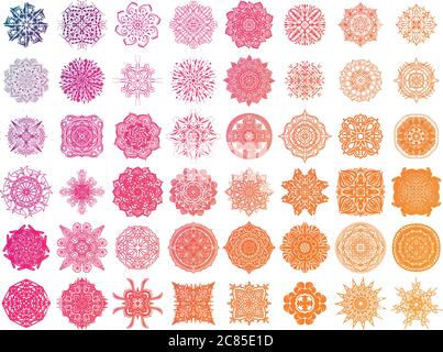 Set of round gradient mandala on white  Stock Vector
