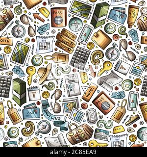 Cartoon Traveling seamless pattern with lots of objects Stock Vector