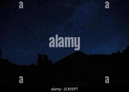 A clear night in the Stone town of Kuklica., beautiful night starry sky, high ISO landscape Stock Photo
