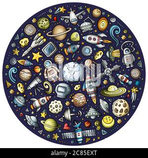 Set of Spacel cartoon doodle objects Stock Vector