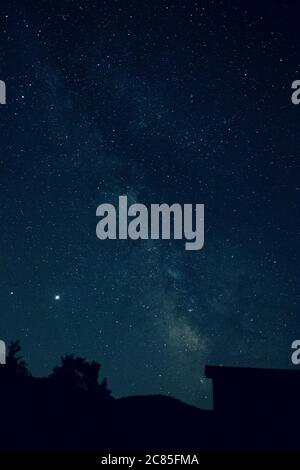A clear night in the Stone town of Kuklica., beautiful night starry sky, high ISO landscape Stock Photo