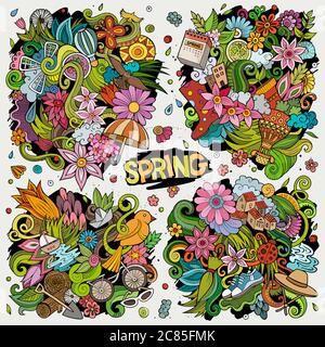 Different Spring Objects Set of Spring combinations of objects and elements Stock Vector Image ...