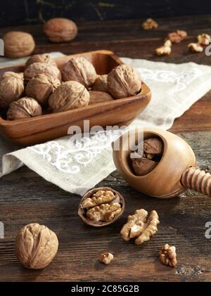 Nutcracker and walnuts Stock Photo