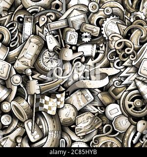 Cartoon cute doodles Automotive seamless pattern Stock Vector