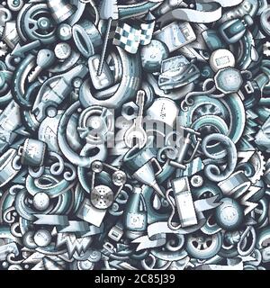 Cartoon cute doodles Automotive seamless pattern Stock Vector