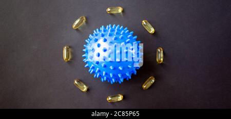 Covid-19. Abstract virus strain model of MERS-Cov with tablets. Syndrome coronavirus and Novel coronavirus 2019-nCoV. Virus Pandemic Protection Concep Stock Photo