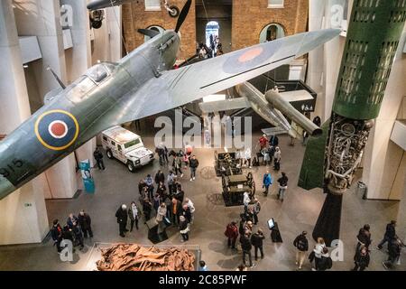 LONDON, UK - Main hall of the Imperial War Museum London. The Imperial War Museum London is a museum that focuses on the history of modern war and the Stock Photo