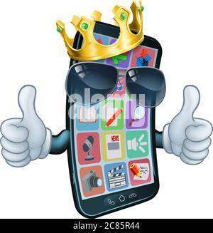 Mobile Phone Cool King Thumbs Up Cartoon Mascot Stock Vector