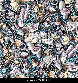 Bathroom hand drawn cartoon doodles seamless pattern. Stock Vector