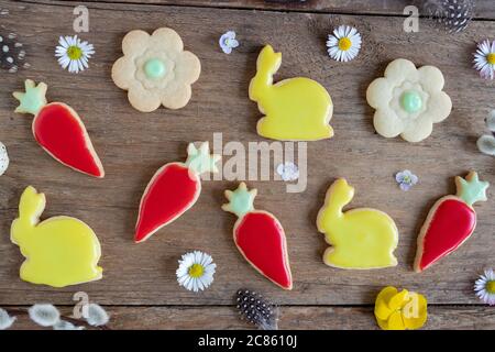 easter bakery biscuits in form of easter bunny and carrot Stock Photo
