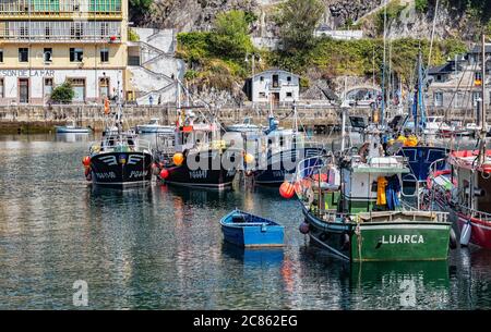 Colorful Fishery Harbour. Luarca. Asturias. Luarca is well known for its beautiful architecture, landscapes, gastronomy and tourist attractions. Stock Photo