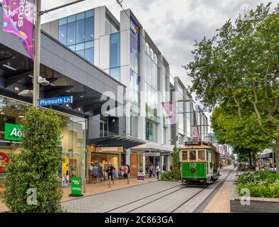 Shops and stores on Cashel Street in the main shopping district of Christchurch, New Zealand Stock Photo
