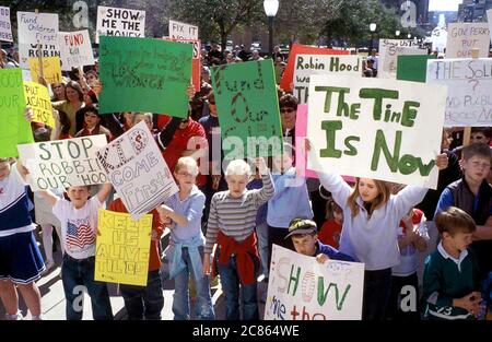 Austin Texas USA, February 17 2003: Students and parents decry impending public school budget cuts during a rally at the Texas Capitol. ©Bob Daemmrich Stock Photo