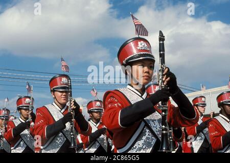 High School Marching Band performs in Veterans Day Parade in Killeen, Texas. ©Bob Daemmrich / Stock Photo
