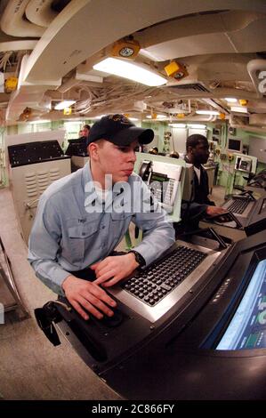 Ingleside, Texas USA, January 12, 2006: The Central Control Station of the USS San Antonio (LPD-17) where all of the 664-foot ship's systems are monitored.  The ship has a 105 foot beam and can travel at 22 knots with 360 sailors and 700 Marines aboard.  ©Bob Daemmrich Stock Photo