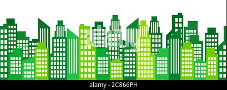 Cityscape, city houses seamless border, urban multi-story building, municipal background, town frame, flat drawing. High-rise skyscrapers, isolated hi Stock Vector