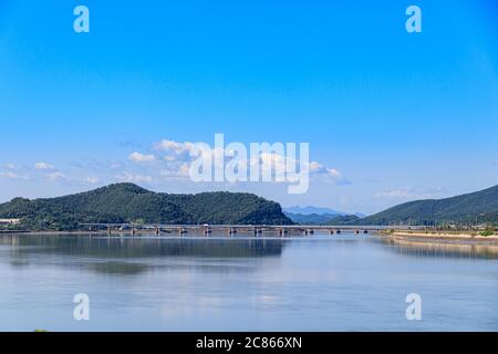 Incheon Ganghwa Bridge scenery. Ganghwado landscape and blue sky. Stock Photo