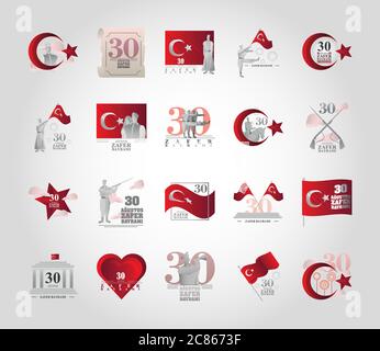 set of banners 30 August, Turkey Victory Day vector illustration design Stock Vector