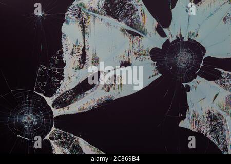 broken lcd tft tn screen flat macro texture with crystal leakage and physical damage cracks Stock Photo