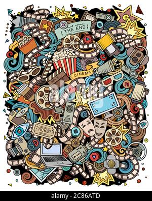 Cartoon vector doodles Cinema illustration. Movie funny picture Stock Vector