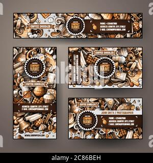 Corporate Identity vector templates set design with doodles hand drawn Coffee Shop theme Stock Vector