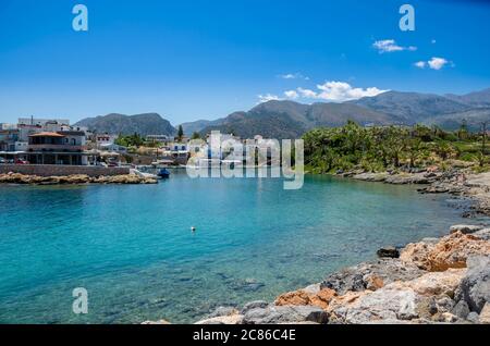 View of the port of the traditional seaside village of Sisi in Crete Stock Photo