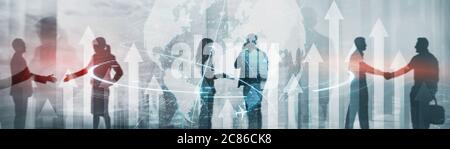Planet globe 3D Businwss background. Silhouettes against the city background Stock Photo