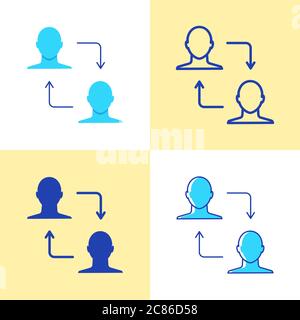 Peer to peer transaction icon set in flat and line style Person to person transfer symbol. Vector illustration. Stock Vector