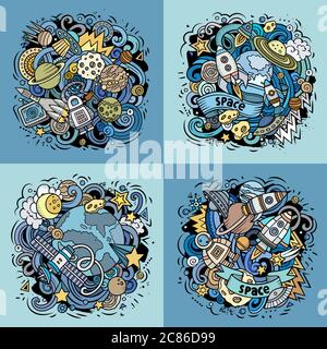 A cartoon vector illustration of a group of astronaut kids in space ...