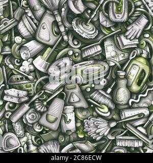 Cartoon cute doodles hand drawn Cleaning seamless pattern Stock Vector