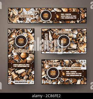 Corporate Identity vector templates set design with doodles hand drawn Coffee Shop theme Stock Vector