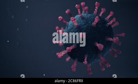 Coronavirus COVID-19 photorealistic microscopic close-up view of flu bacteria on an abstract background. 3D Illustration Stock Photo