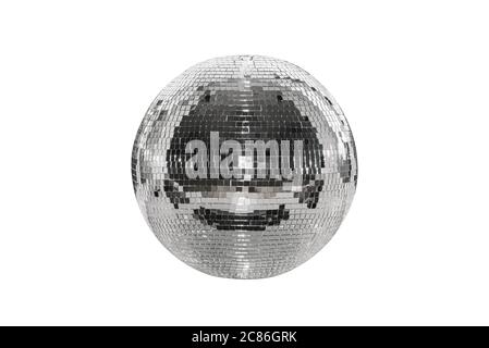 Disco ball isolated on a white background. A spherical object with a mirror surface. Mirror ball. Concept of a night club party, club life. Stock Photo