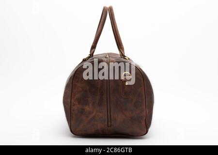 duffel bag travel case leather holdall valise fashion modern Stock Photo