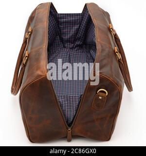 duffel bag travel case leather holdall valise fashion modern Stock Photo