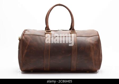duffel bag travel case leather holdall valise fashion modern Stock Photo
