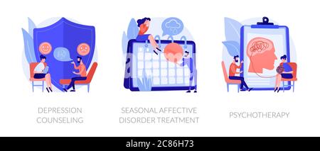 Seasonal affective disorder icon set in flat and line style. Mental ...