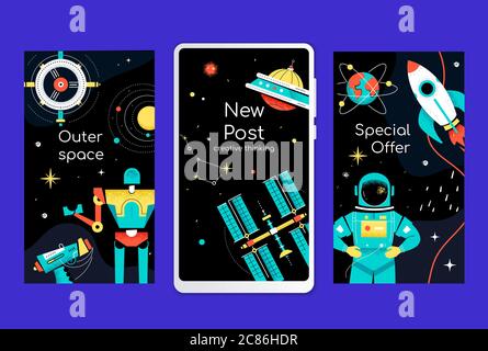 Outer space - set of modern vector backgrounds Stock Vector
