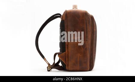 backpack leather bag brown baggage modern fashion accessory design Stock Photo