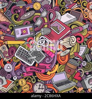Cartoon cute doodles hand drawn Designer seamless pattern Stock Vector