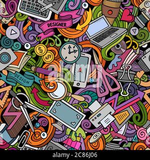 Cartoon cute doodles hand drawn Designer seamless pattern Stock Vector