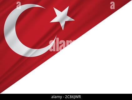 Turkey flag of silk and white background Stock Vector